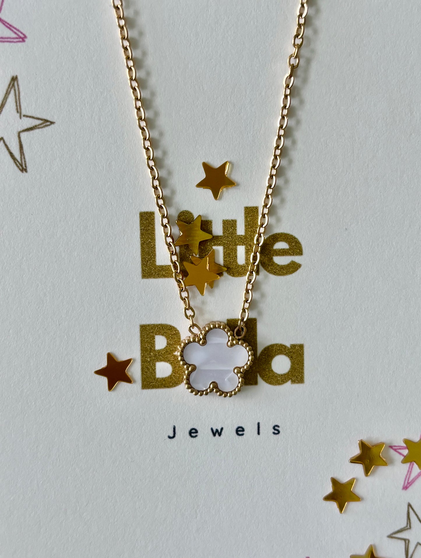 Blossom Flower Necklace, White - Little Bella Jewels